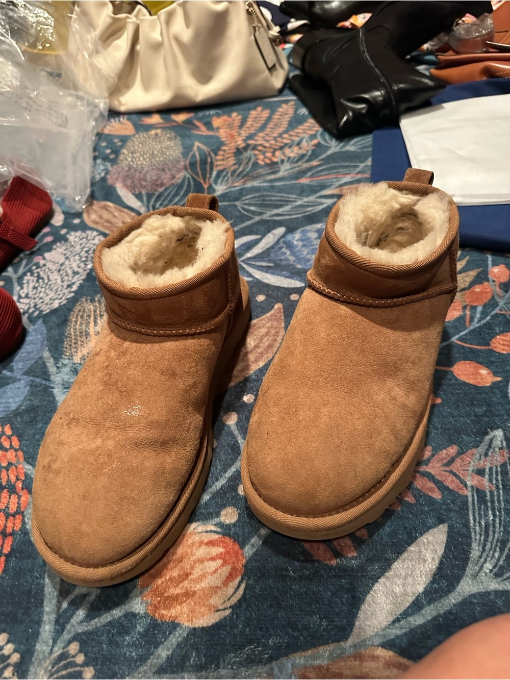 UGG Chestnut Suede Shearling-Lined Ankle Booties